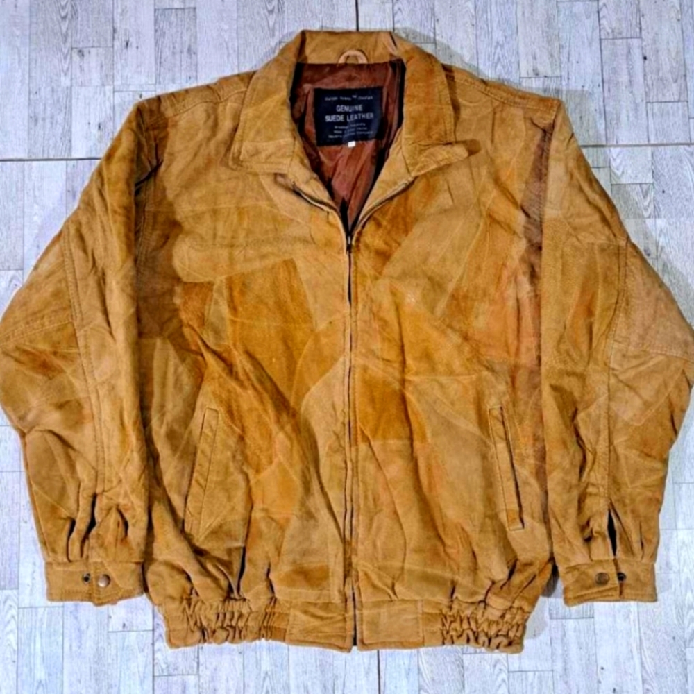 Men's Vintage Italian Stone Brown Suede Scrap Patch Leather Jacket Size XXL